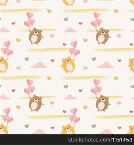 Cute baby bear and heart balloon seamless pattern. Lovely animal in Valentine concept.