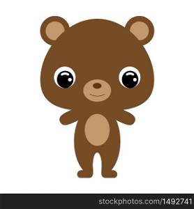 Cute baby bear. Cartoon character for decoration and design of the album, scrapbook, baby card and invitation. Forest animal. Flat vector stock illustration on white background