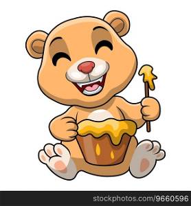Cute baby bear cartoon with honey