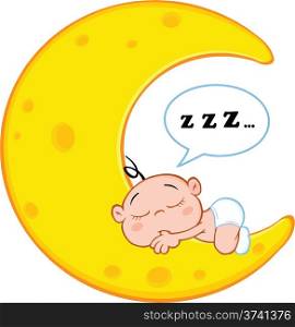 Cute Baby Boy Sleeps On Moon With Speech Bubble