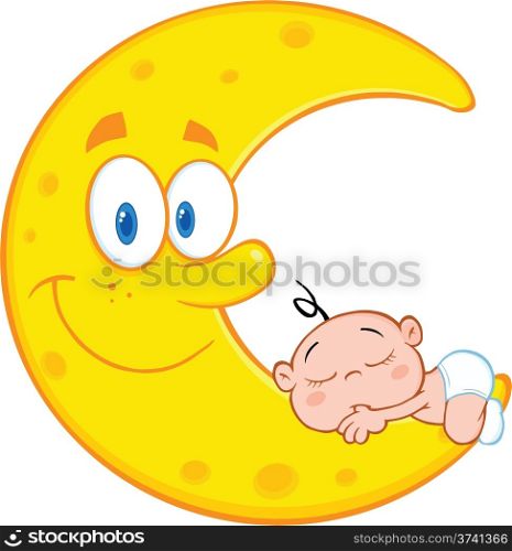 Cute Baby Boy Sleeps On The Smiling Moon Cartoon Characters