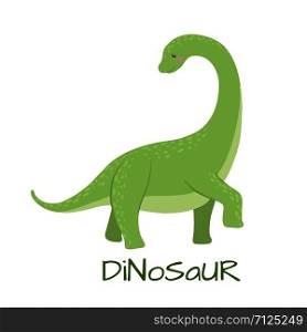 Cute baby brontosaurus dinosaur isolated on white background. Little dino for t-shirt, kids apparel, poster, nursery or etc. Vector Illustration.. Cute baby brontosaurus dinosaur isolated on white.