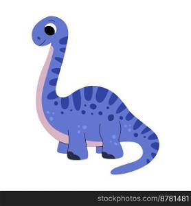 Cute baby brontosaurus dinosaur. Jurassic reptiles. Childish prehistoric dino paleontology. Dinosaur era wildlife. Prehistoric lizard for children. Cartoon vector.