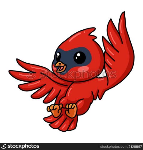 Cute baby cardinal bird cartoon flying