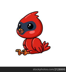 Cute baby cardinal bird cartoon sitting