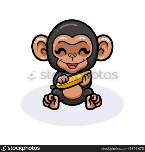 Cute baby chimpanzee cartoon holding a banana