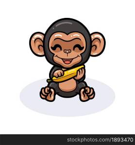 Cute baby chimpanzee cartoon holding a banana