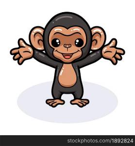 Cute baby chimpanzee cartoon raising hands