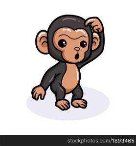 Cute baby chimpanzee cartoon thinking