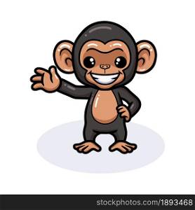 Cute baby chimpanzee cartoon waving hand