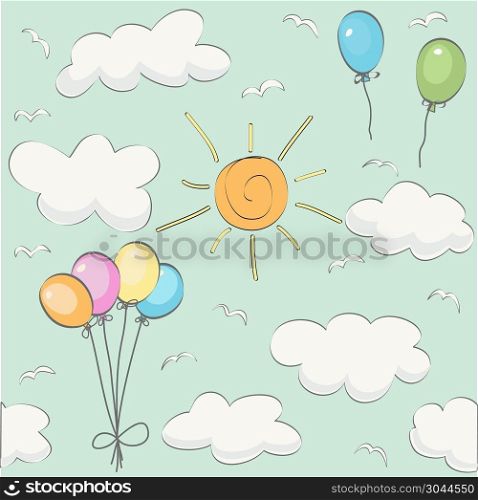 Cute baby cloud pattern and balloons