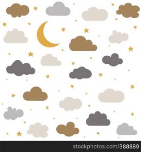 Cute baby clouds, stars, moon pattern vector seamless