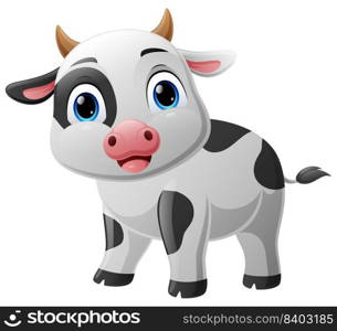 Cute baby cow cartoon on white background