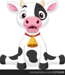Cute baby cow cartoon sitting on white background