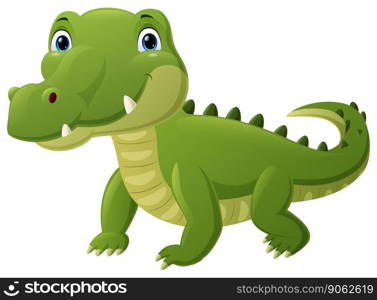 Cute baby crocodile cartoon on white background