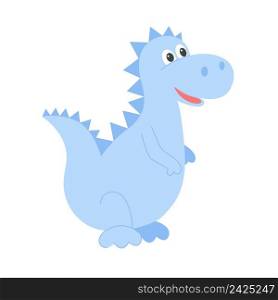 Cute baby dinosaur vector illustration. Blue kind abstract dino isolated icon. Child character smiling