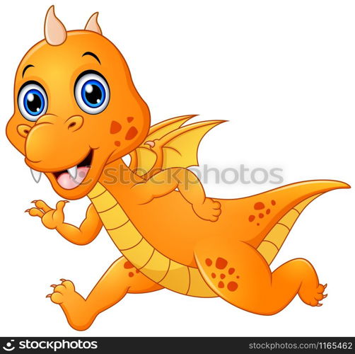 Cute baby dragon running and smiling
