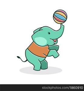 Cute Baby Elephant Happy Friendly Playing Ball Cartoon Character