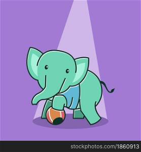 Cute Baby Elephant Happy Friendly Playing Ball Circus Cartoon Character