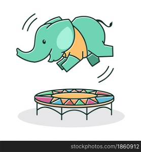 Cute Baby Elephant Happy Friendly Playing Jumping Trampoline Cartoon Character