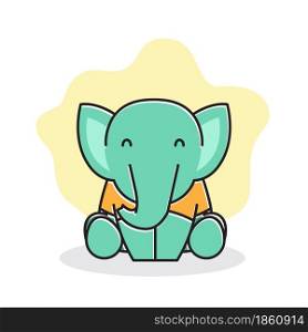 Cute Baby Elephant Happy Friendly Sit Smiling Cartoon Character