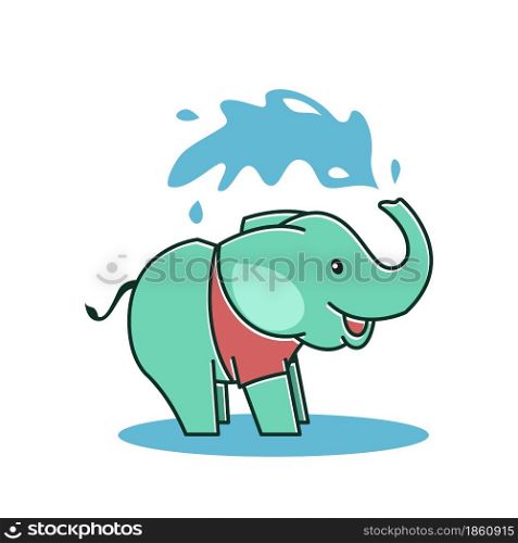 Cute Baby Elephant Happy Friendly Spraying Water Cartoon Character