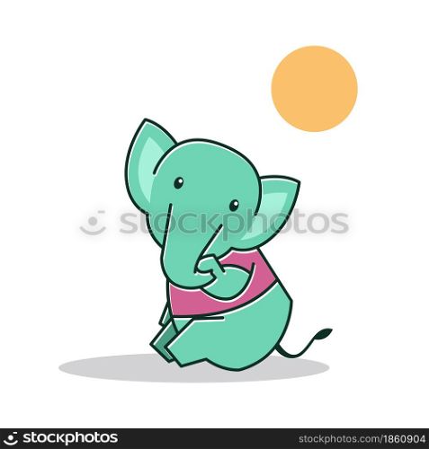 Cute Baby Elephant Happy Friendly Sun Sunbathe Cartoon Character