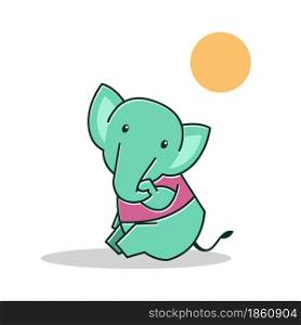 Cute Baby Elephant Happy Friendly Sun Sunbathe Cartoon Character