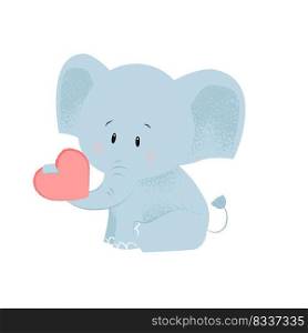 Cute baby elephant with red heart in trunk. Romance concept. Vector illustration can be used for topics like special date, anniversary, dating, love