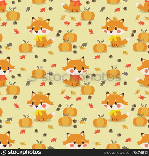 Cute Baby Fox and Pumpkin Seamless Pattern