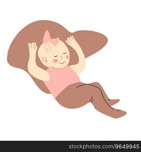 cute baby girl sleep on brown pillow. cartoon vector. Vector illustration on white background. . cute baby girl sleep on brown pillow