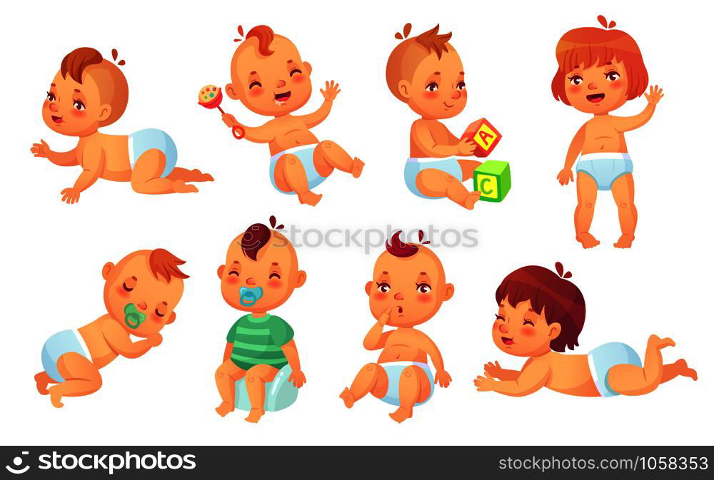 Happy Smiling Baby. Cute Cartoon Toddlers Vector Set. Child Happy ...