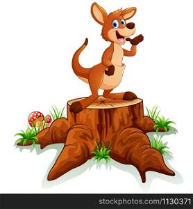 Cute baby kangaroo posing on tree stump