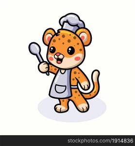 Cute baby leopard chef cartoon