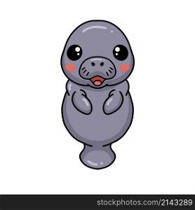 Cute baby manatee cartoon standing