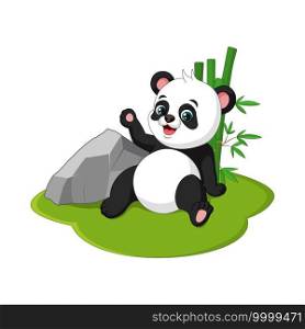 Cute baby panda cartoon sitting in grass