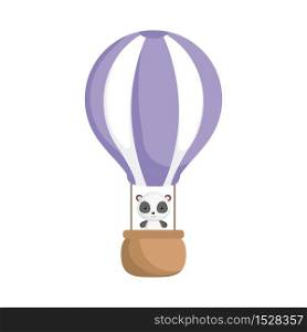 Cute baby panda in the hot air balloon. Graphic element for childrens book, album, scrapbook, postcard, invitation, mobile game. Flat vector stock illustration isolated on white background.