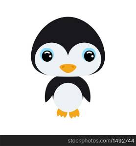 Cute baby penguin. Cartoon character for decoration and design of the album, scrapbook, baby card and invitation. Flat vector stock illustration on white background
