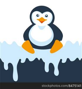 Cute baby penguin cartoon isolated on white ice background.. Cute baby penguin cartoon isolated on white ice background