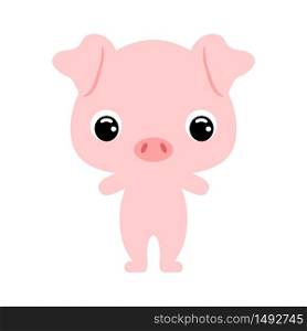 Cute baby pig. Cartoon character for decoration and design of the album, scrapbook, baby card and invitation. Domestic animal. Flat vector stock illustration on white background