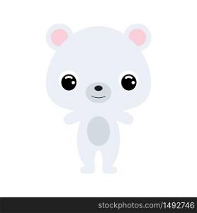 Cute baby polar bear. Cartoon character for decoration and design of the album, scrapbook, baby card and invitation. Arctic animal. Flat vector stock illustration on white background