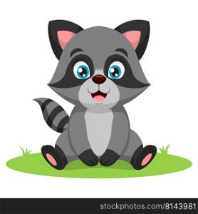 Cute baby raccoon sitting in the grass