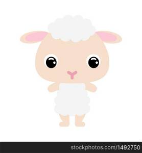 Cute baby sheep. Cartoon character for decoration and design of the album, scrapbook, baby card and invitation. Domestic animal. Flat vector stock illustration on white background