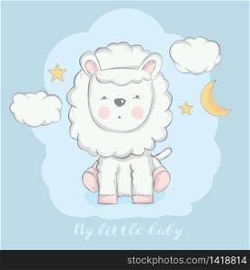 cute baby sheep cartoon for t-shirt, print, product, flyer ,patch, fabric, textile,tile,card, greeting fashion,baby, kid, shower, powder,soap, hand drawn style. vector illustration
