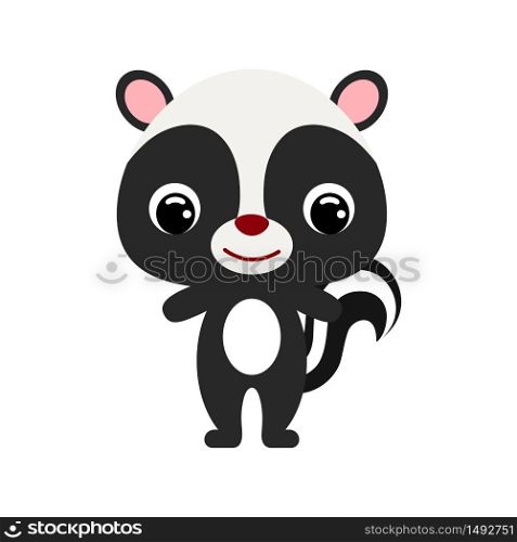 Cute baby skunk. Cartoon character for decoration and design of the album, scrapbook, baby card and invitation. Forest animal. Flat vector stock illustration on white background