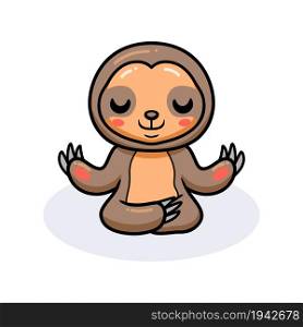 Cute baby sloth cartoon meditating in lotus position