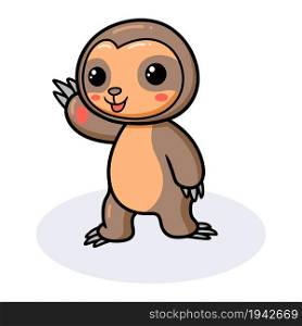 Cute baby sloth cartoon waving hand
