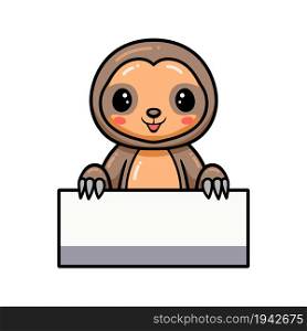 Cute baby sloth cartoon with blank sign