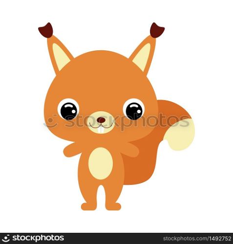 Cute baby squirrel. Cartoon character for decoration and design of the album, scrapbook, baby card and invitation. Forest animal. Flat vector stock illustration on white background