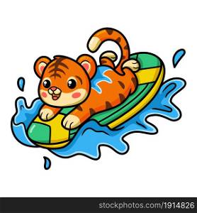 Cute baby surfer tiger cartoon